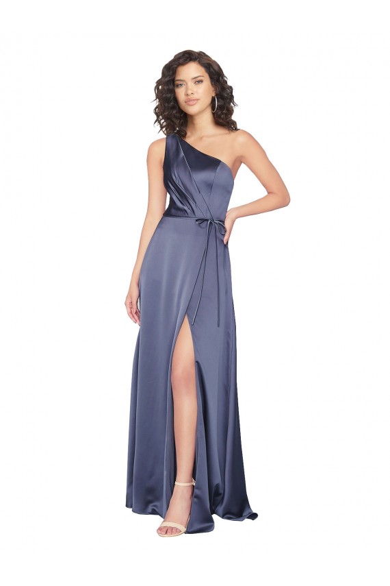Dusk Silk like Satin One Shoulder Long Sleeveless Formal Evening Gown / Prom Dress / Bridesmaid Dress Southampton