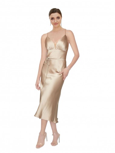 Silk like Satin V-Neck Midi Length Sleeveless Formal Evening Gown / Prom Dress / Bridesmaid Dress Southampton
