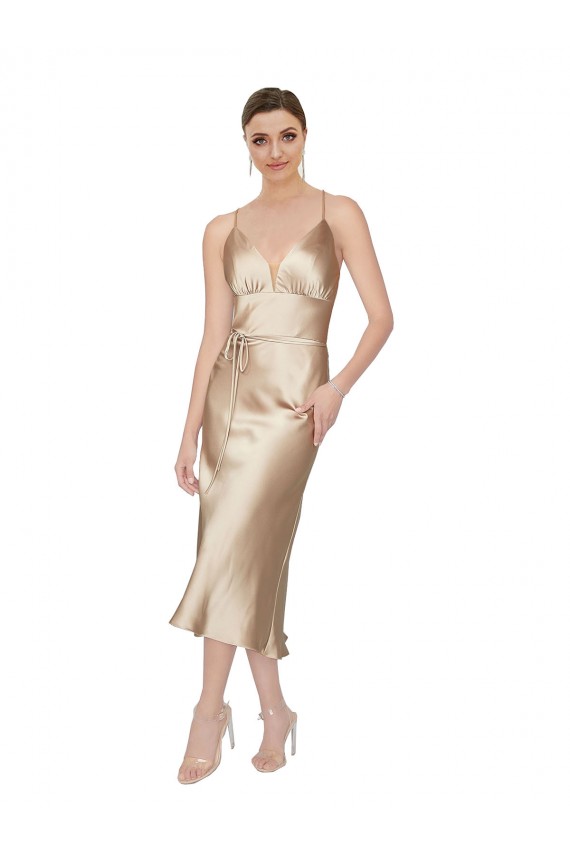 Silk like Satin V-Neck Midi Length Sleeveless Formal Evening Gown / Prom Dress / Bridesmaid Dress Southampton