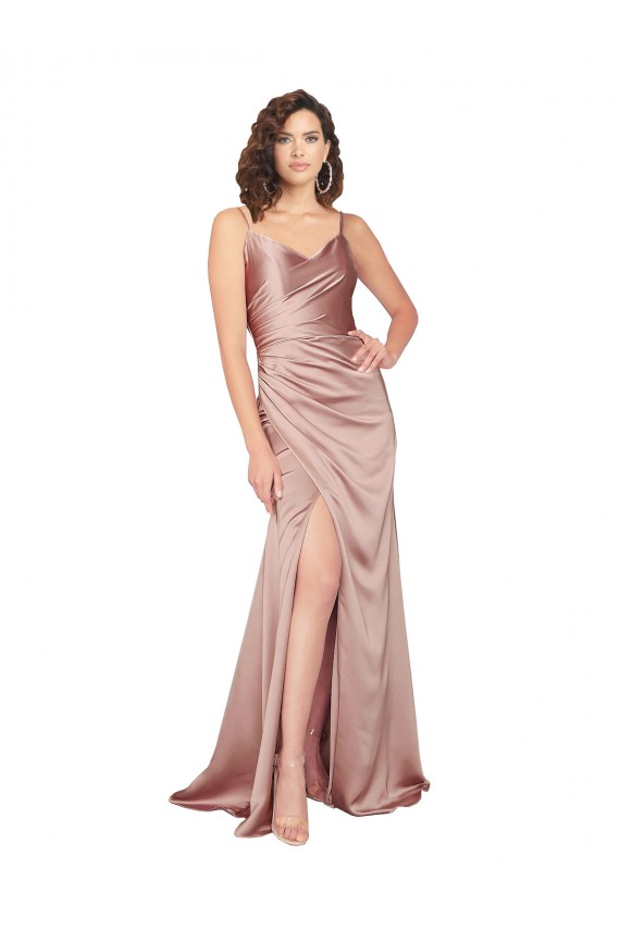 V-Back Silk like Satin V-Neck Long Sleeveless Black Tie Evening Gown / Prom Dress / Bridesmaid Dress Southampton