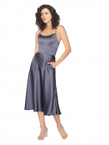 Keyhole Back Silk like Satin Scoop Neck Midi Length Sleeveless Prom Dress / Bridesmaid Dress Southampton