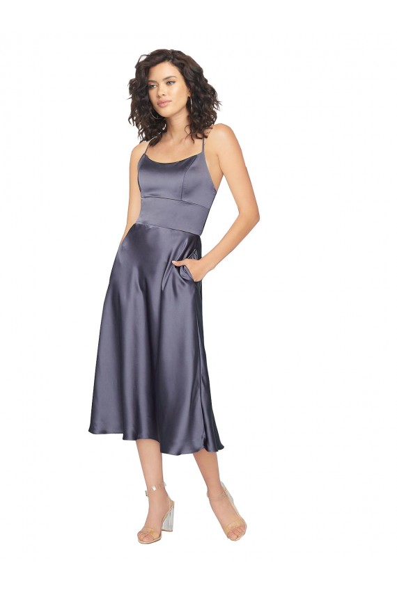 Keyhole Back Silk like Satin Scoop Neck Midi Length Sleeveless Prom Dress / Bridesmaid Dress Southampton