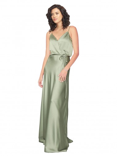 V-Back Silk like Satin V-Neck Long Sleeveless Formal Evening Gown / Bridesmaid Dress Southampton