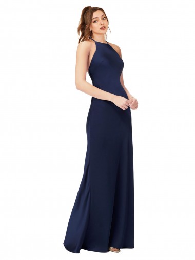 Open Back Silk like Satin High Neck Long Sleeveless Formal Evening Gown / Prom Dress / Bridesmaid Dress Southampton