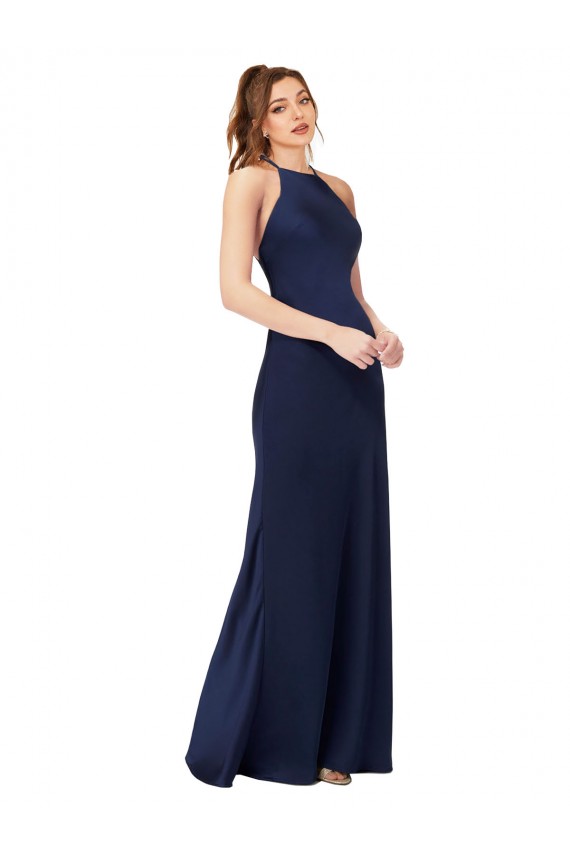 Open Back Silk like Satin High Neck Long Sleeveless Formal Evening Gown / Prom Dress / Bridesmaid Dress Southampton