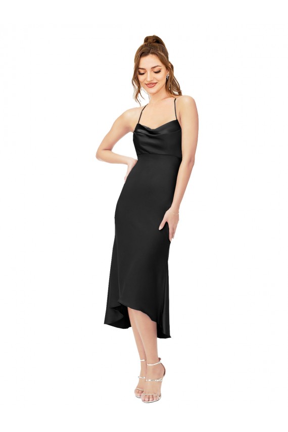 Open Back Silk like Satin Cowl Neck Midi Length Sleeveless High Low Evening Gown / Prom Dress / Bridesmaid Dress Southampton
