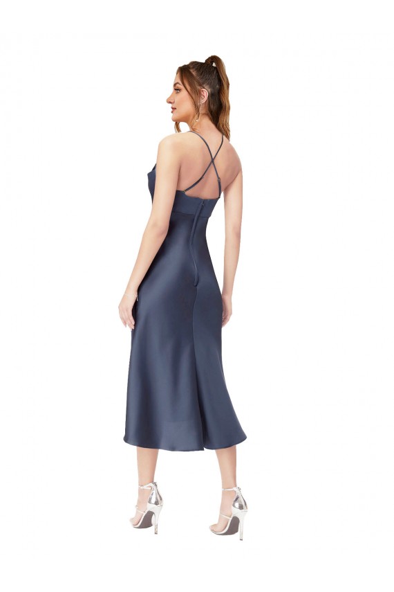 Open Back Silk like Satin Cowl Neck Midi Length Sleeveless High Low Evening Gown / Prom Dress / Bridesmaid Dress Southampton