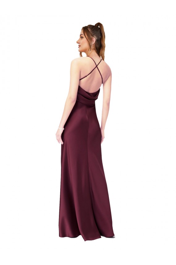 Open Back Silk like Satin V-Neck Long Sleeveless Black Tie Evening Gown / Prom Dress / Bridesmaid Dress Southampton