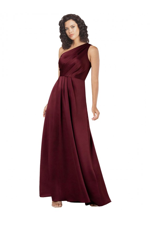 Burgundy Silk like Satin One Shoulder Long Sleeveless Formal Evening Gown / Prom Dress / Bridesmaid Dress Southampton