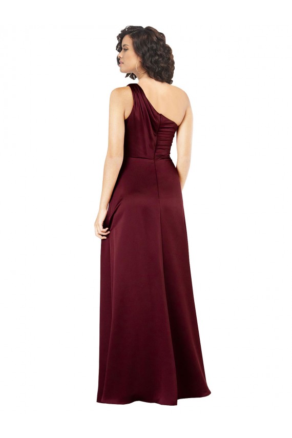 Burgundy Silk like Satin One Shoulder Long Sleeveless Formal Evening Gown / Prom Dress / Bridesmaid Dress Southampton