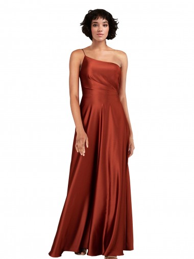 Burnt Orange Silk like Satin One Shoulder Long Sleeveless Black Tie Evening Gown / Prom Dress / Bridesmaid Dress Southampton