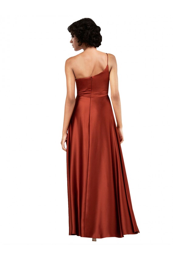 Burnt Orange Silk like Satin One Shoulder Long Sleeveless Black Tie Evening Gown / Prom Dress / Bridesmaid Dress Southampton