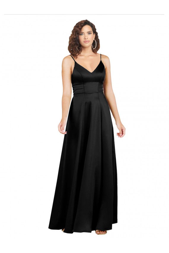 V-Back A-Line Silk like Satin V-Neck Long Sleeveless Formal Evening Gown / Prom Dress / Bridesmaid Dress Southampton