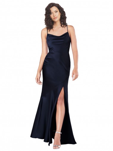 Silk like Satin Cowl Neck Long Sleeveless Black Tie Evening Gown / Prom Dress / Bridesmaid Dress Southampton