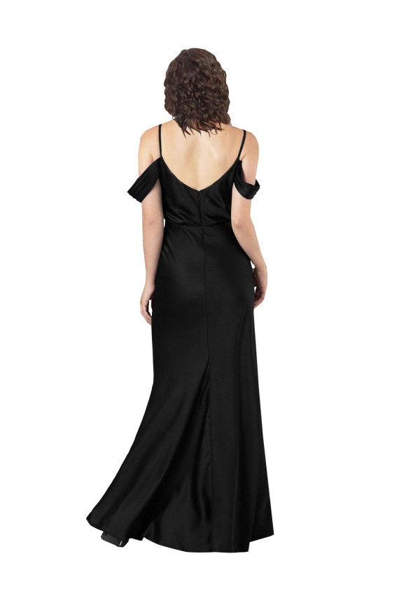 Low Back Black Silk like Satin Off the Shoulder Long Sleeveless Formal Dress / Bridesmaid Dress Southampton