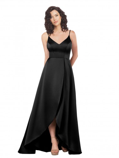 V-Back Silk like Satin V-Neck Long Sleeveless High Low Evening Gown / Prom Dress / Bridesmaid Dress Southampton