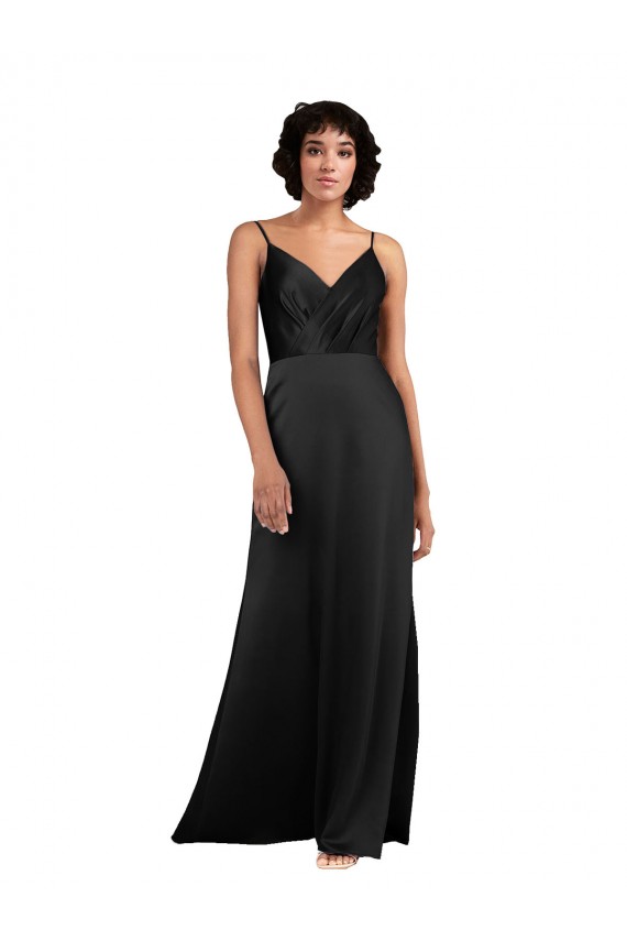 Black Silk like Satin V-Neck Long Sleeveless Formal Evening Gown / Prom Dress / Bridesmaid Dress Southampton