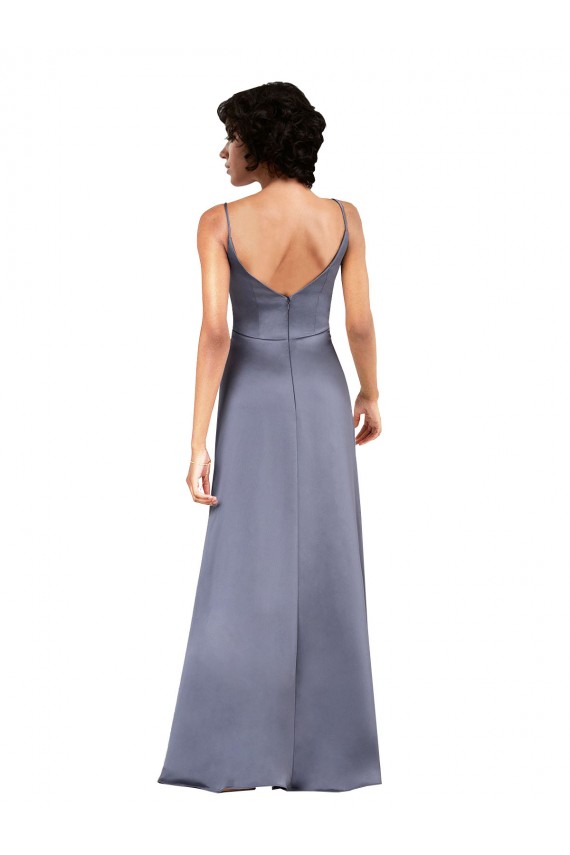 Black Silk like Satin V-Neck Long Sleeveless Formal Evening Gown / Prom Dress / Bridesmaid Dress Southampton