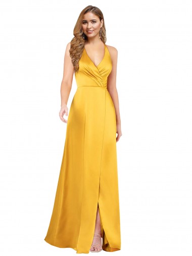 Open Back Silk like Satin V-Neck Long Sleeveless Formal Dress / Bridesmaid Dress Southampton
