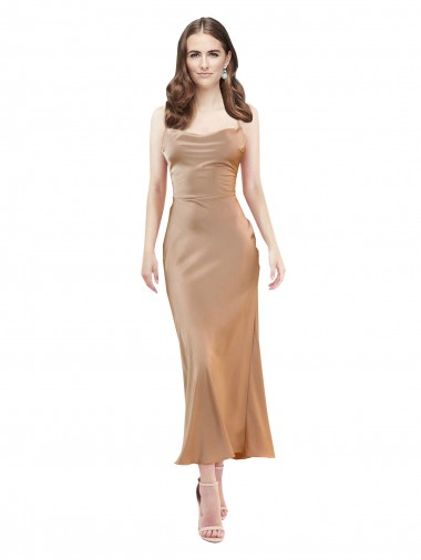 Open Back Rose Gold Silk like Satin Cowl Neck Midi Length Sleeveless Formal Evening Gown / Prom Dress / Bridesmaid Dress Southampton