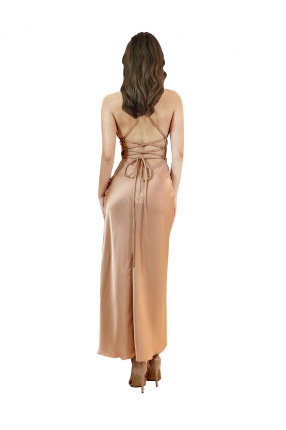 Open Back Rose Gold Silk like Satin Cowl Neck Midi Length Sleeveless Formal Evening Gown / Prom Dress / Bridesmaid Dress Southampton