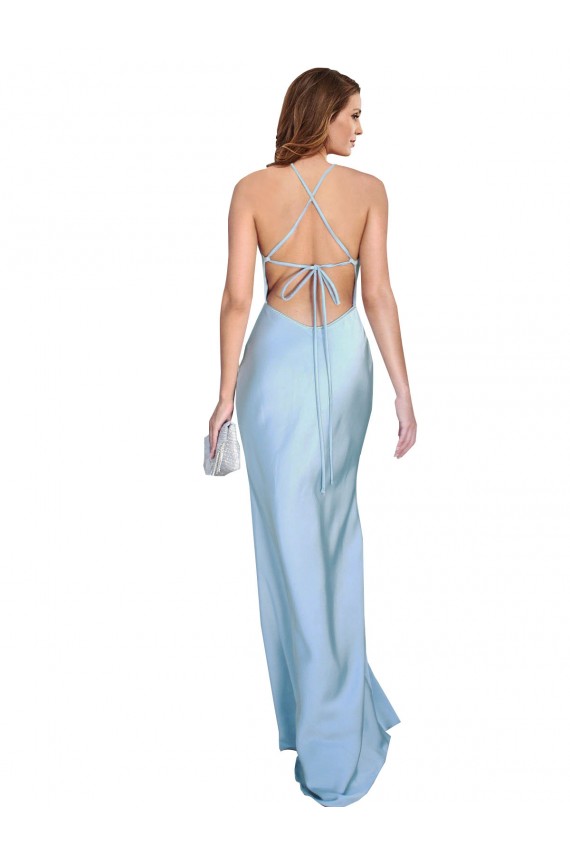 Open Back Light Sky Blue Silk like Satin Cowl Neck Long Sleeveless Formal Evening Gown / Prom Dress / Bridesmaid Dress Southampton