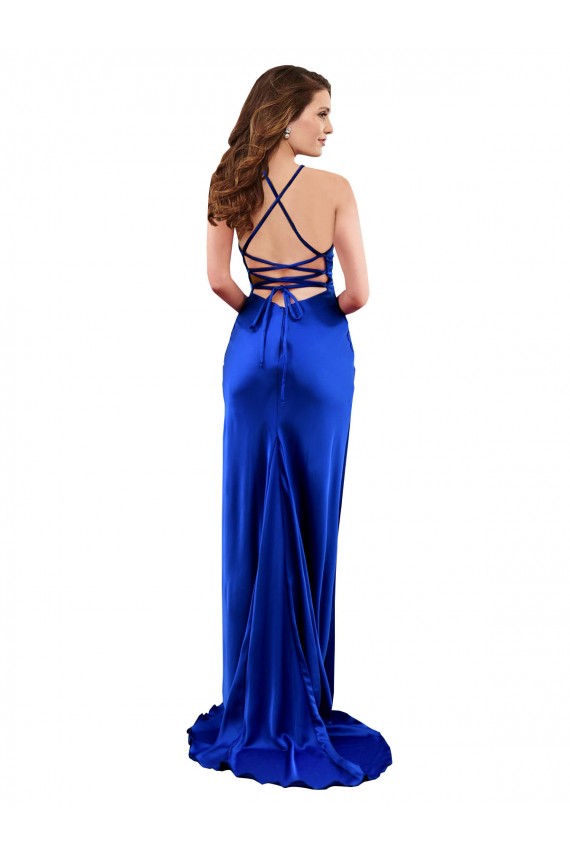 Open Back Royal Blue Silk like Satin Cowl Neck Long Sleeveless Formal Evening Gown / Prom Dress / Bridesmaid Dress Southampton