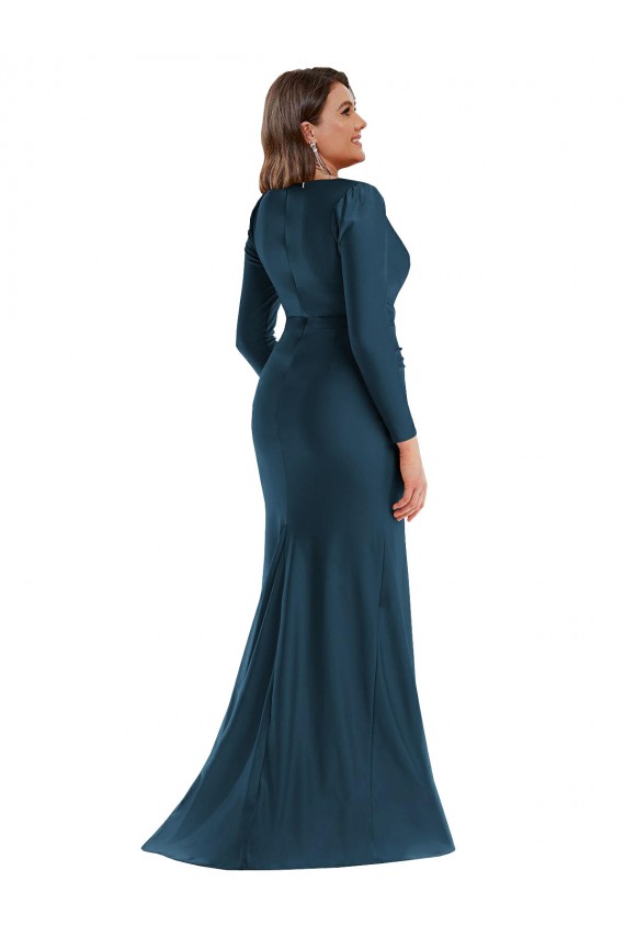 Silk like Satin V-Neck Long Long Sleeves Formal Plus Size Evening Gown / Prom Dress / Bridesmaid Dress Southampton