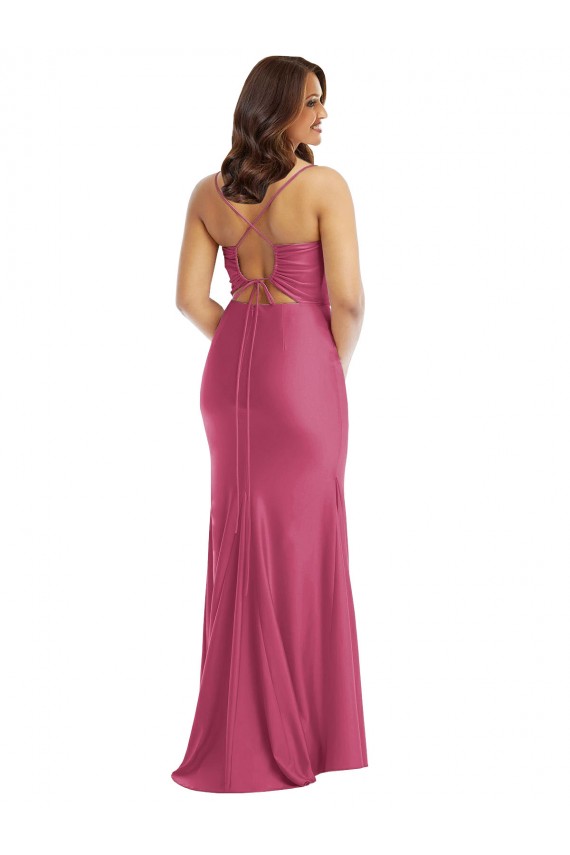 Tie Back Silk like Satin Spaghetti Straps Long Sleeveless Formal Plus Size Evening Gown / Prom Dress / Bridesmaid Dress Southampton