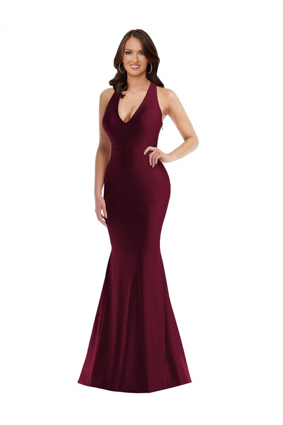 Open Back Silk like Satin V-Neck Long Sleeveless Formal Plus Size Evening Gown / Prom Dress / Bridesmaid Dress Southampton