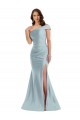 Light Sky Blue Silk like Satin One Shoulder Long Sleeveless Formal Evening Gown / Prom Dress / Bridesmaid Dress Southampton