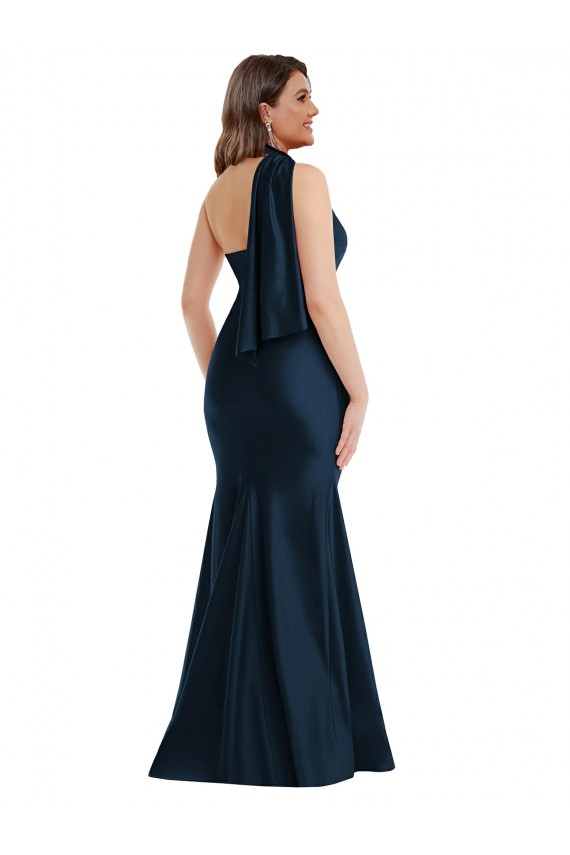 Dark Navy Silk like Satin One Shoulder Long Sleeveless Formal Plus Size Evening Gown / Prom Dress / Bridesmaid Dress Southampton