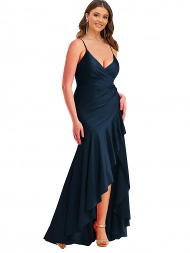 Silk like Satin Spaghetti Straps Long Sleeveless High Low Plus Size Evening Gown / Prom Dress / Bridesmaid Dress Southampton