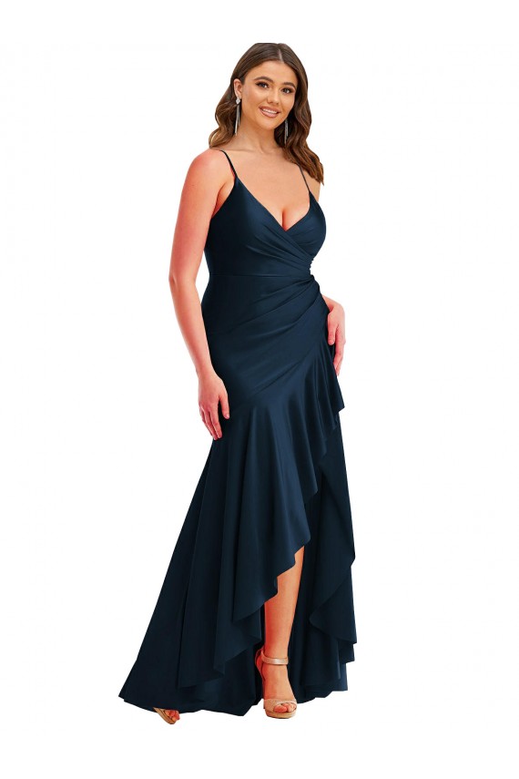 Silk like Satin Spaghetti Straps Long Sleeveless High Low Plus Size Evening Gown / Prom Dress / Bridesmaid Dress Southampton