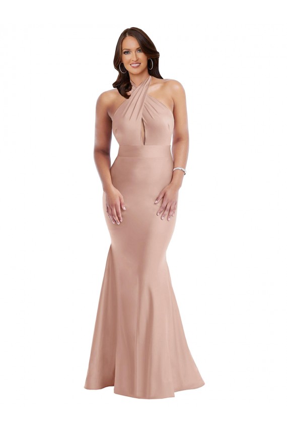 Open Back Silk like Satin Halter Neck Long Sleeveless Formal Plus Size Evening Gown / Prom Dress / Bridesmaid Dress Southampton