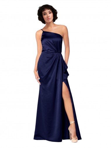 Sapphire Silk like Satin One Shoulder Long Sleeveless Black Tie Evening Gown / Prom Dress / Bridesmaid Dress Southampton