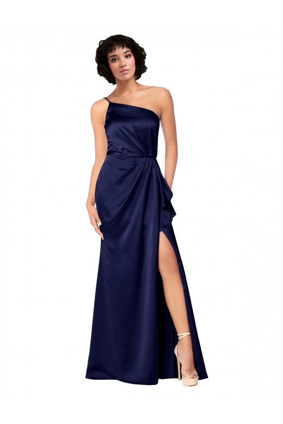 Sapphire Silk like Satin One Shoulder Long Sleeveless Black Tie Evening Gown / Prom Dress / Bridesmaid Dress Southampton