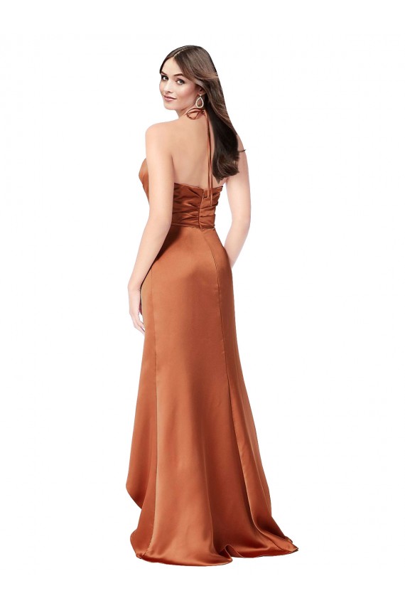 Low Back Silk like Satin Spaghetti Straps Long Sleeveless High Low Evening Gown / Prom Dress / Bridesmaid Dress Southampton