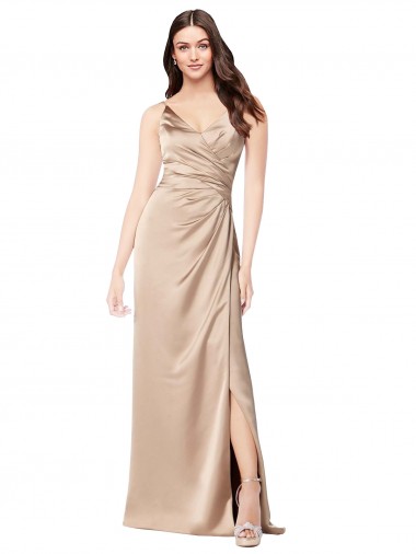 Low Back Champagne Pink Silk like Satin Spaghetti Straps Long Sleeveless Formal Evening Gown / Prom Dress / Bridesmaid Dress Southampton