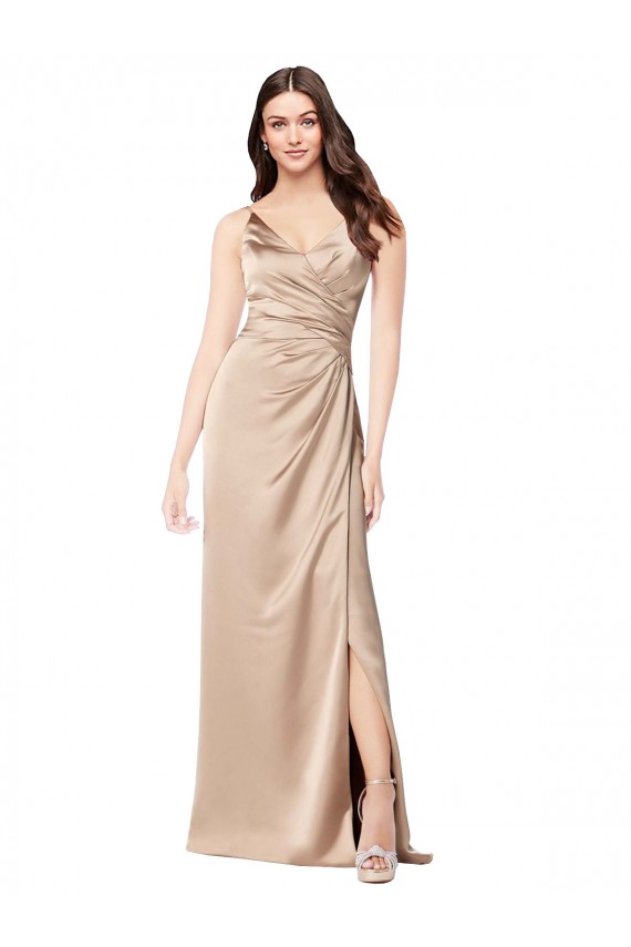 Low Back Champagne Pink Silk like Satin Spaghetti Straps Long Sleeveless Formal Evening Gown / Prom Dress / Bridesmaid Dress Southampton