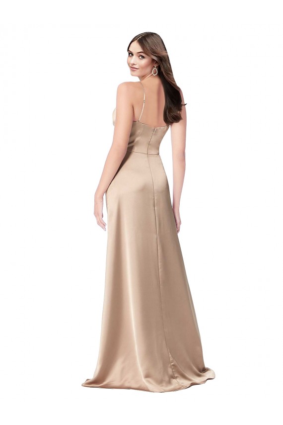 Low Back Champagne Pink Silk like Satin Spaghetti Straps Long Sleeveless Formal Evening Gown / Prom Dress / Bridesmaid Dress Southampton
