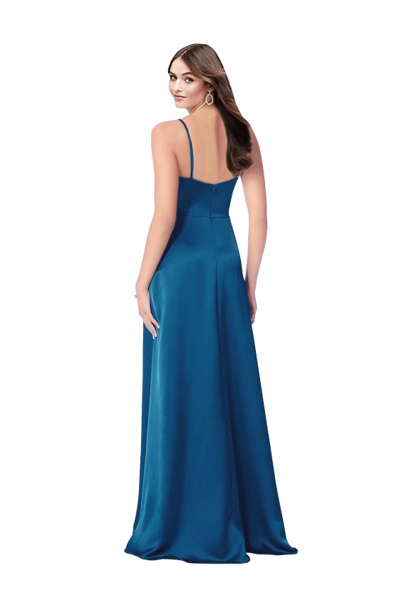 Low Back Peacock Blue Silk like Satin Spaghetti Straps Long Sleeveless Formal Evening Gown / Prom Dress / Bridesmaid Dress Southampton