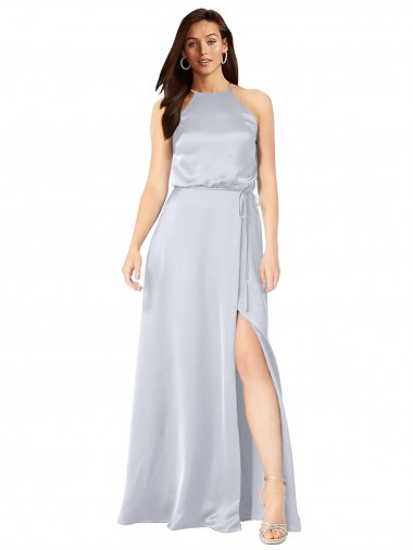 Open Back Silk like Satin Halter Neck Long Sleeveless Formal Evening Gown / Bridesmaid Dress Southampton