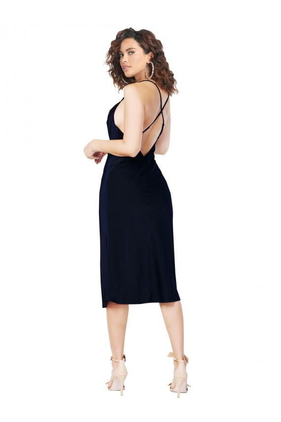 Open Back Silk like Satin Spaghetti Straps Midi Length Sleeveless Formal Evening Gown / Prom Dress / Bridesmaid Dress Southampton