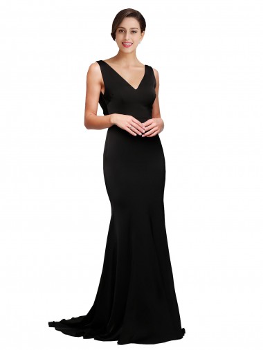 Low Back Silk like Satin V-Neck Sweep Train Sleeveless Formal Evening Gown / Prom Dress / Bridesmaid Dress Southampton