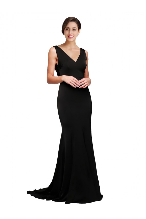 Low Back Silk like Satin V-Neck Sweep Train Sleeveless Formal Evening Gown / Prom Dress / Bridesmaid Dress Southampton