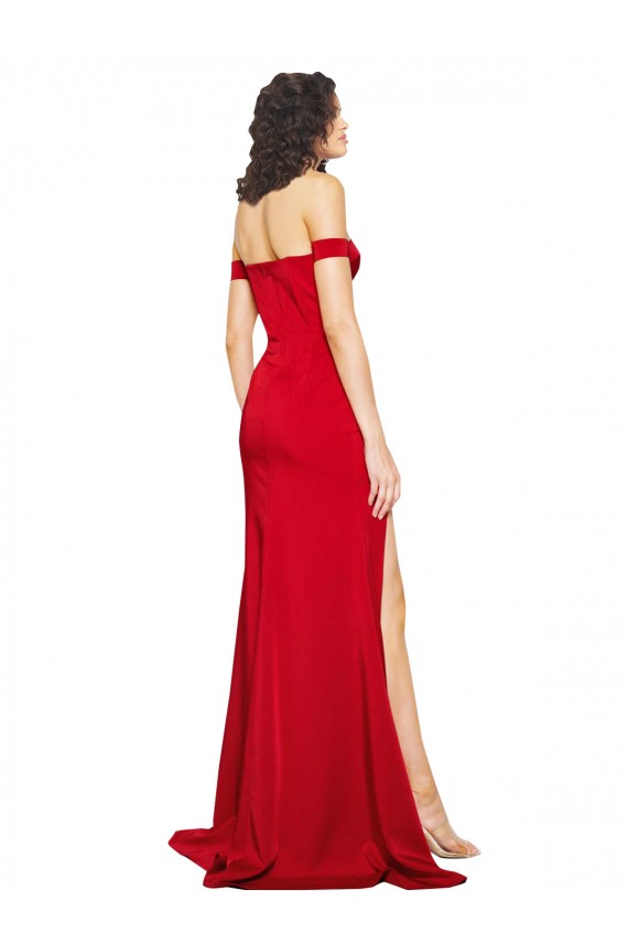 Red Silk like Satin Off the Shoulder Long Sleeveless Formal Evening Gown / Prom Dress / Bridesmaid Dress Southampton