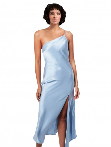 Silk like Satin One Shoulder Midi Length Sleeveless Formal Evening Gown / Prom Dress / Bridesmaid Dress Southampton