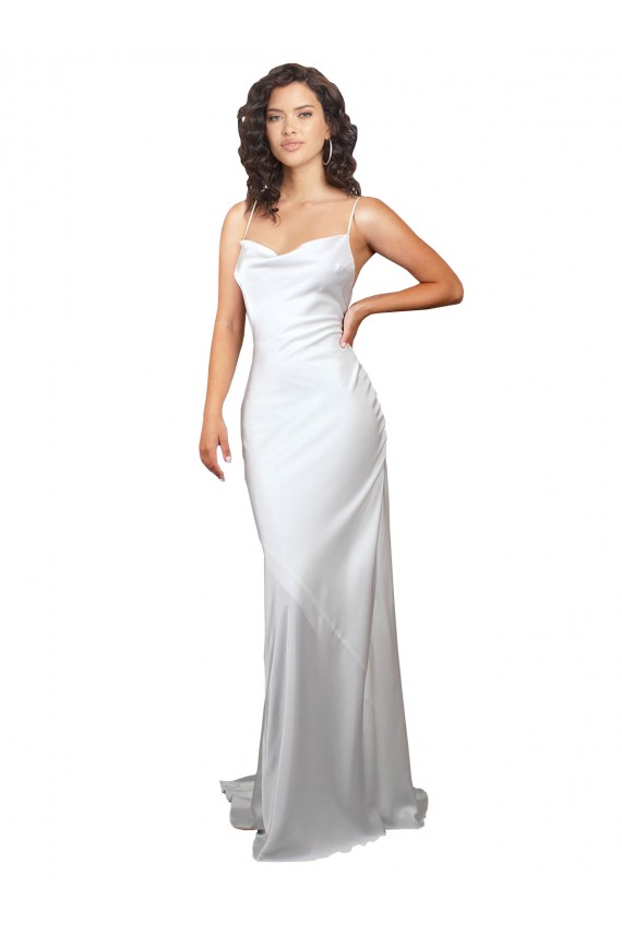 Open Back Silk like Satin Cowl Neck Sweep Train Sleeveless Beach Wedding Dresses Southampton