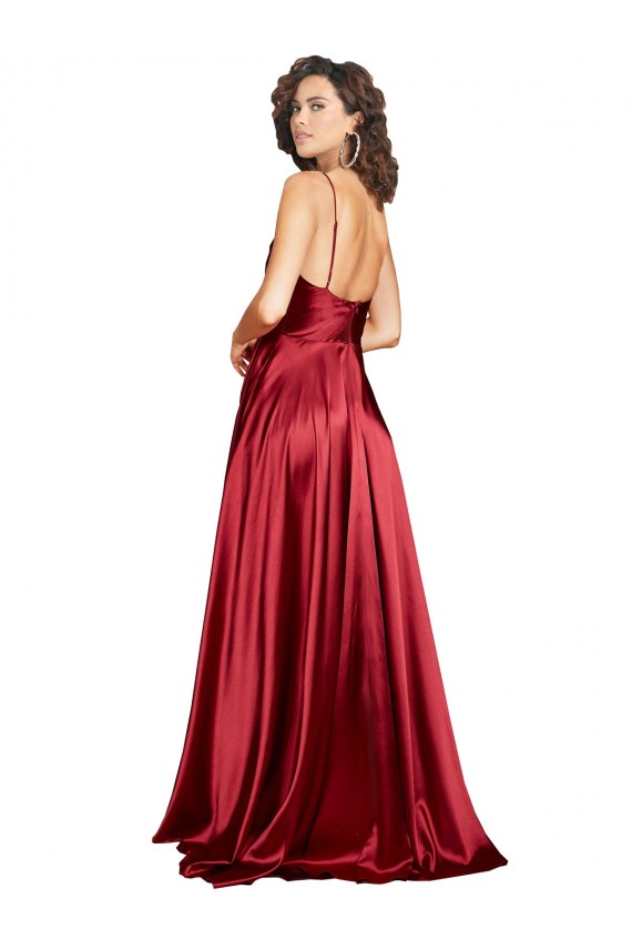 Low Back Silk like Satin Spaghetti Straps Long Sleeveless Black Tie Evening Dress / Prom Dress / Bridesmaid Dress Southampton